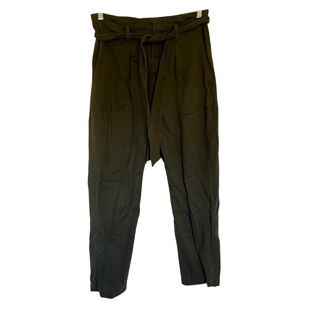 Lulus olive green paperbag pants women's size L trousers pockets belted cotton